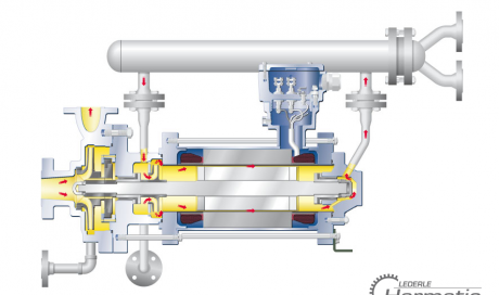 Pompe à rotor noyé avec échangeur thermique